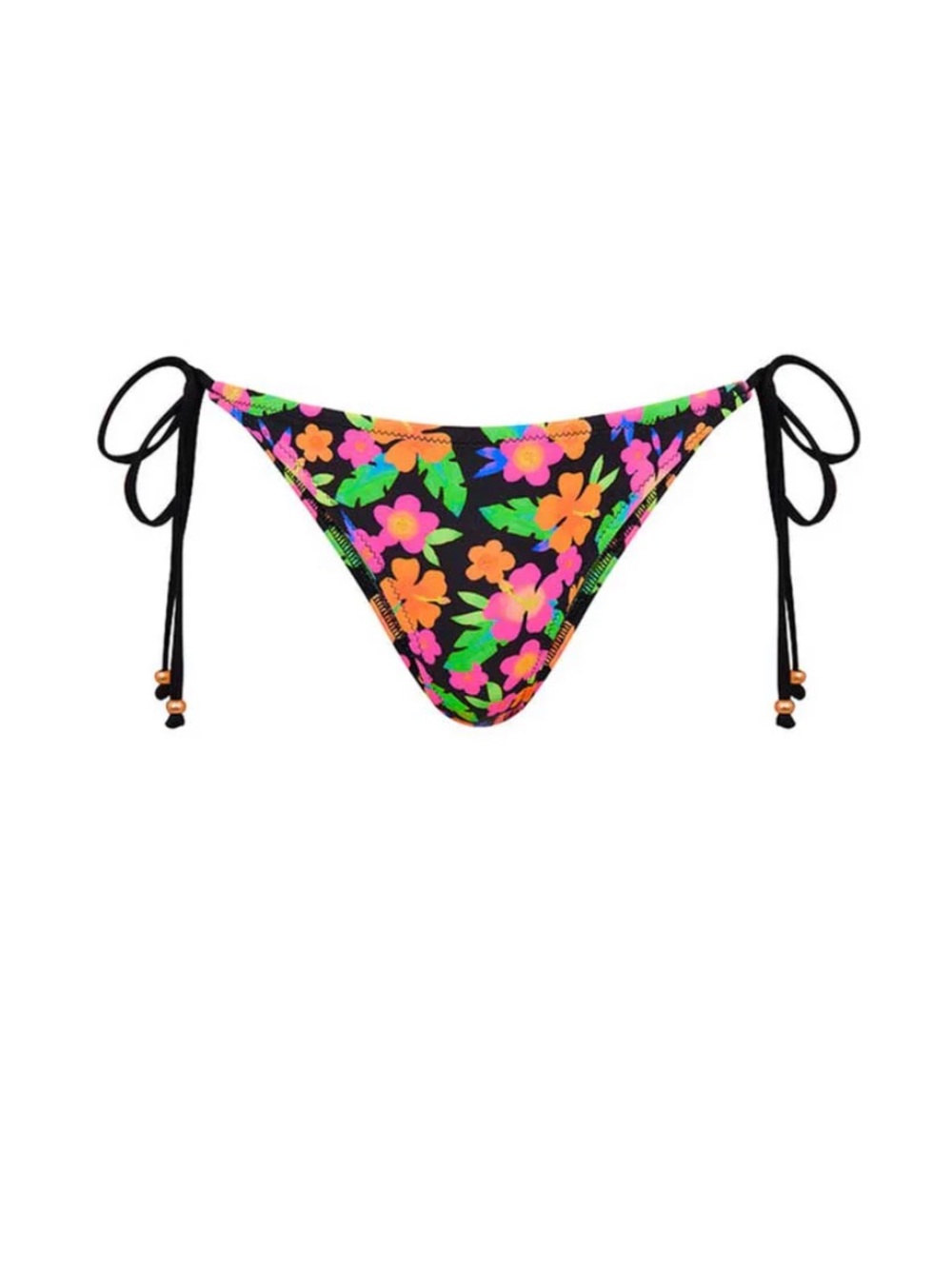 Kulani Kinis Midnight Glow Floral Tie Bikini Bottom - Black with Neon Flowers